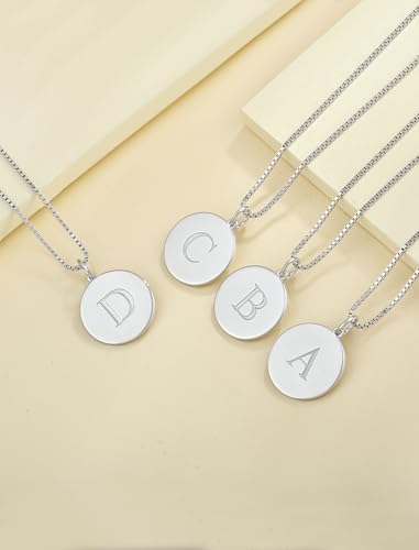YL Initial Necklace 925 Sterling Silver Square/Round/Heart Letter Pendant A-Z Alphabet Polished Jewelry for Women - color: Letter-B, style: Round Shaped