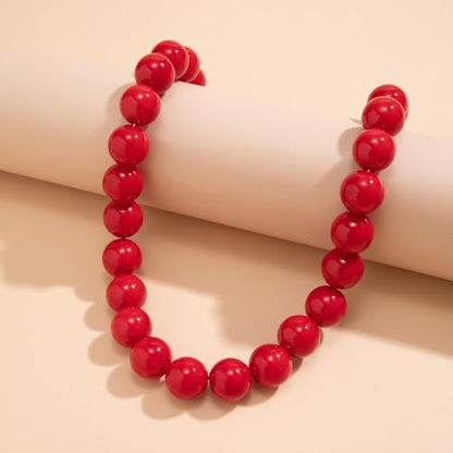 Red Beaded Necklace for Women Chunky Beaded Necklace Adjustable Acrylic Bead Choker Necklaces Big Statement Necklaces Jewelry Accessories - color: 18MM Chunky Red Necklace