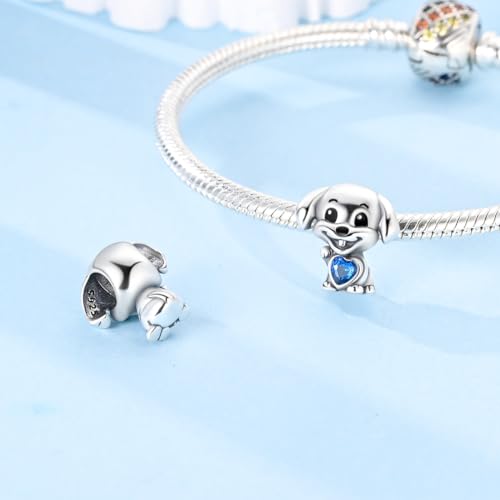 925 Sterling Silver Charm for Bracelet Necklace Women Dangle Pendant Beads | Love Faith Mom Ocean travel Butterfly Party Charm Beads Pendants DIY Jewelry Gift - color: dog with heart charm