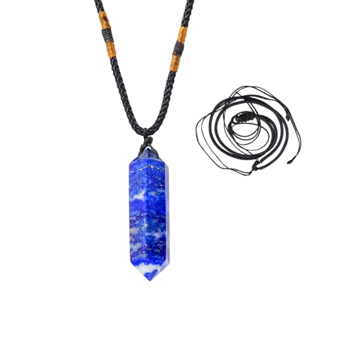 Runyangshi Blue Lapis Lazuli Healing Crystal Pendants, Double Pointed Natural Crystal Quartz Necklace 6 Faceted Chakra Crystal Wand Stone - color: Blue Lapis Lazuli