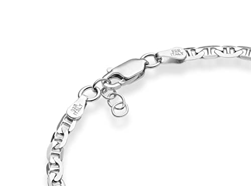 Miabella Italian Solid 925 Sterling Silver, 18Kt Gold Plated 3mm, 4mm Solid Mariner Link Chain Bracelet for Men Women, Made in Italy - color: sterling silver, size: 0.12 in width x 6.5 in length + 0.5 in ext