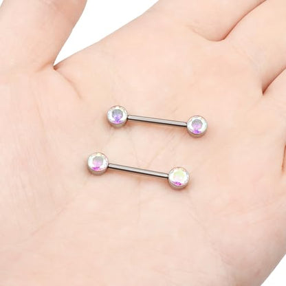14G ASTM F136 Titanium Nipple Piercing Jewelry Round CZ Nipple Barbell Jewelry Internally Threaded G23 Solid Titanium Nipple Piercing Barbell Ring Jewelry for Women Men 14 Gauge - style: AB CZ
