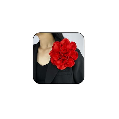 Dainty Satin Fabric Rose Flower Brooches 7.5in Extra Large Big Camellia Flower Brooches Lapel Pins for Women Wedding Party Dance Dress Clothes Accessories - color: Red