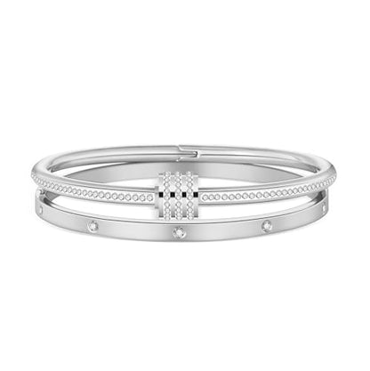 Women's Stainless Steel Bracelet Gold Plated Cuff Bangle With Cube Zircon Hinge Jewelry oval Bangle Witness the Gift of Love - color: 4mm Silver 2pcs-A