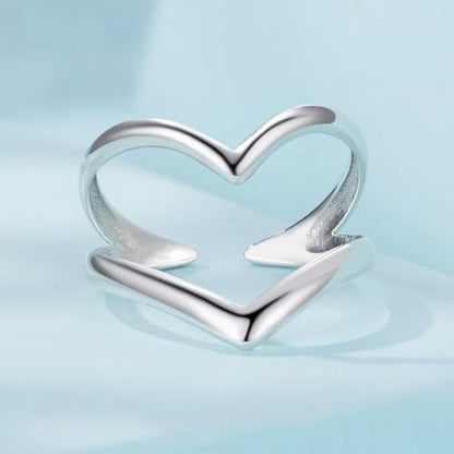 MUNDELL 925 Sterling Silver Simple Multi-layer Leaf Adjustable Ring Green Lucky Leaves Statement Ring for Women Promise Ring Fine Jewelry - color: White