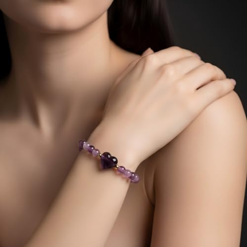 Heart Crystal Bracelet,Natural Gemstone Healing Bead Bracelet | Handmade Jewelry Gifts for Women Men,Graduation Gift for Her - color: Amethyst Bracelet