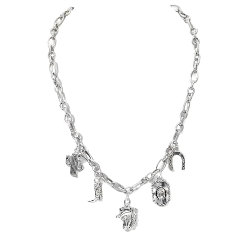 JNF Cute Shell Conch Boho Charm Necklace for Women Sun Moon Star Coin Heart Flower Boot Bow Charms Necklaces Summer Beach Jewelry - color: horse western