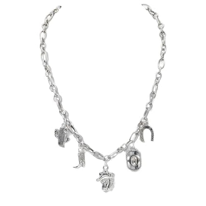 JNF Cute Shell Conch Boho Charm Necklace for Women Sun Moon Star Coin Heart Flower Boot Bow Charms Necklaces Summer Beach Jewelry - color: horse western