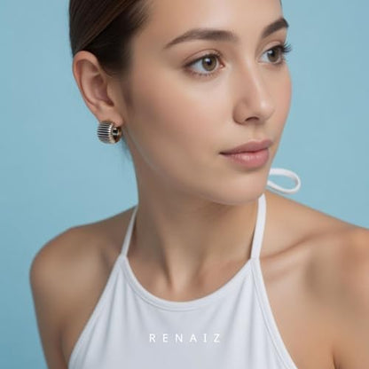 RENAIZ Bold Statement Hoop & Stud Earrings for Women – 14K Gold & Rhodium Plated Maximalist Jewelry, Chunky Geometric Boho Earrings, Hypoallergenic Non-Tarnish Trendy Gift - color: Yellow Gold, style: Chunky-Navy Blue