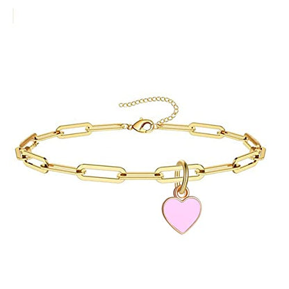 Sweet Enamel Forever Love Heart Shape Link Bracelet Paperclip Chain Stainless Steel Necklace for Mom Wife Lover Valentine's Day Preppy Jewelry - color: Pink