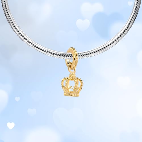 925 Sterling Silver Charms fits Bracelets and Necklace Pendant Bead Charms Jewelry Gift for Women Family Friends - style: Gold Crown Charm
