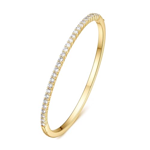 Turandoss Dainty Tennis Bangle Bracelets for Women Jewelry Gifts | 14K Gold Plated, Personalized Tennis Bracelets, Trendy Cubic Zirconia Bangle Bracelet, Jewelry Gifts for Mom Wife Sister - color: Half CZ Bangle - Claw Tennis