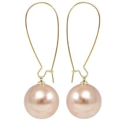 Big Pearl Hoop Earrings - Champagne Single Pearl Drop Earrings for Women - color: B