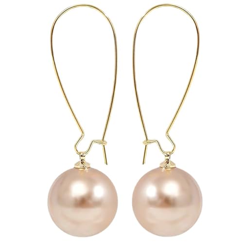 Big Pearl Hoop Earrings - Champagne Single Pearl Drop Earrings for Women - color: B