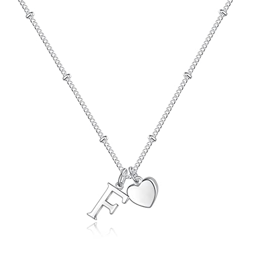 Heart Initial Necklaces for Girls, Letter A-Z Silver Necklace | Silver Plated, Heart Initial Necklaces for Girls, Necklace for Women, Teen Girl Gifts, Dainty Heart Necklaces, Birthday Gifts - color: F