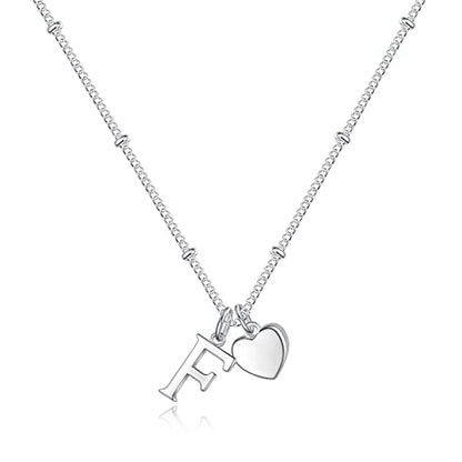 Heart Initial Necklaces for Girls, Letter A-Z Silver Necklace | Silver Plated, Heart Initial Necklaces for Girls, Necklace for Women, Teen Girl Gifts, Dainty Heart Necklaces, Birthday Gifts - color: F
