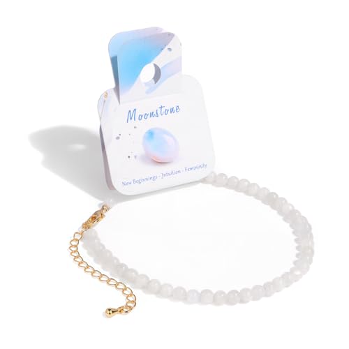 Natural Stone Beaded Anklets for Women, Handmade Boho Clear Quartz 4mm Crystal Beads Anklet, Gold Chain Adjustable Ankles Bracelet, Beach Summer Jewelry Gemstone Foot Bracelet Gift - color: White Moonstone