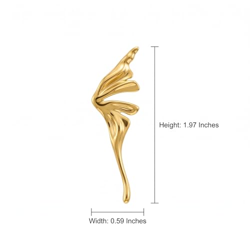 Chunky Gold Plated Flower Statement Drop Earrings for Women | Hypoallergenic 18K Gold Plated Textured Petal Wing, Large Statement Dangle Earrings for Wedding Party - color: Golden Butterfly-2