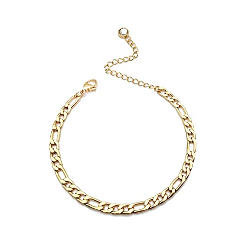 Dainty Bracelets for Women Paperclip Chain Bangles Handmade Tiny Cute Oval and Round Beaded Bracelet 316L Stainless Steel Jewelry Gift for Best Friend - style: Figaro Chain Gold