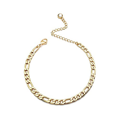 Dainty Bracelets for Women Paperclip Chain Bangles Handmade Tiny Cute Oval and Round Beaded Bracelet 316L Stainless Steel Jewelry Gift for Best Friend - style: Figaro Chain Gold