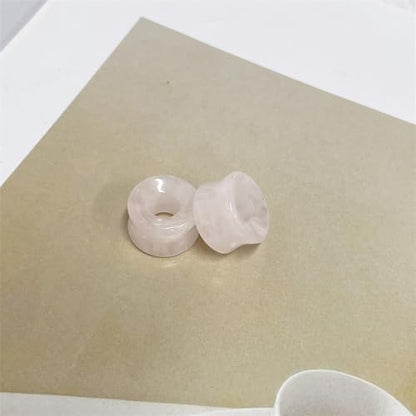 Hollow Rose Quartz Natural Stone Ear Plugs Gauges Tunnel Expanders Stretcher Saddle Double Flared Flesh Earrings for Women Men Fashion Piercings Body Jewelry Gift - size: 00g(10mm)