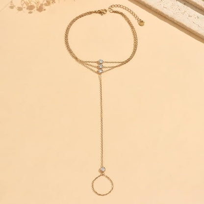 Dainty Gold Adjustable Barefoot Anklet Jewelry for Vacation Wear - color: 4 Pieces CZ-GD