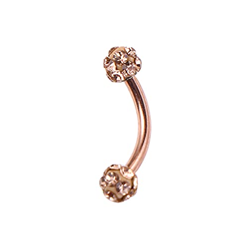 16G Stainless Steel Body Piercing Jewelry, Rhinestone Curved Barbell Eyebrow Rings, Curved Eyebrow Rings Button Ring - color: rose gold