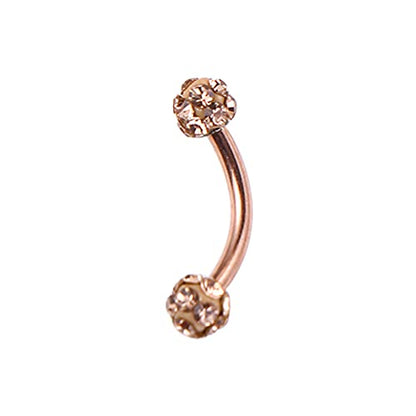 16G Stainless Steel Body Piercing Jewelry, Rhinestone Curved Barbell Eyebrow Rings, Curved Eyebrow Rings Button Ring - color: rose gold