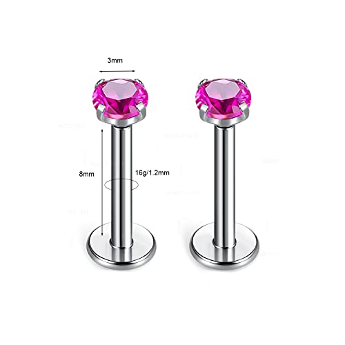 BelezaDosas G23 Titanium Labret Studs Threadless 16G Lip Rook Lobe Tragus Helix Cartilage Push Back Earring Piercing Jewelry - style: 1 pair Ruby