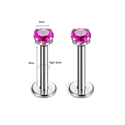 BelezaDosas G23 Titanium Labret Studs Threadless 16G Lip Rook Lobe Tragus Helix Cartilage Push Back Earring Piercing Jewelry - style: 1 pair Ruby
