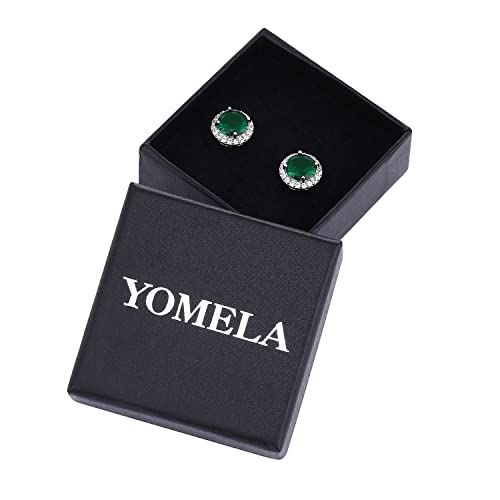YOMELA Round Cubic Zirconia Stud Earrings for Women | Everyday Dainty, Diamond-Like Brilliance, CZ Halo Birthstone Studs, Hypoallergenic & Lightweight, Elegant & Versatile - color: Green