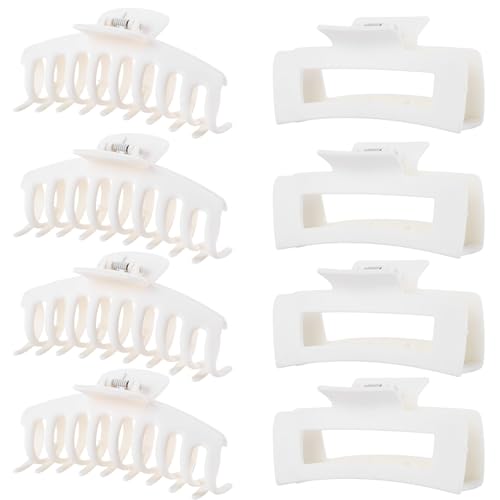 White Hair Clips for Women - 8 Pack 4.3 Inch Large Matte Banana Claw Clips for Women Thin Thick Curly Hair, Big Strong Hold jaw - color: White