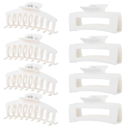 White Hair Clips for Women - 8 Pack 4.3 Inch Large Matte Banana Claw Clips for Women Thin Thick Curly Hair, Big Strong Hold jaw - color: White