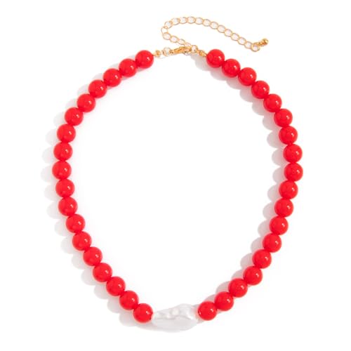 Colorful Faux Baroque Pearl Resin Beaded Choker Necklace Summer Tropical Jewelry for Women - color: Red