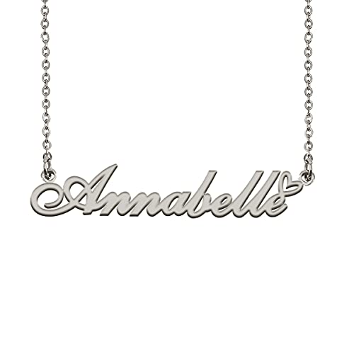 HUAN XUN Custom Name Necklace for Women Stainless Steel Customized Jewelry | 18k Gold Plated Nameplate Heart Pendant,Adjustable Delicate Chain,Personalized Gifts for Mother Day Christmas Birthday - color: Annabelle - Silver