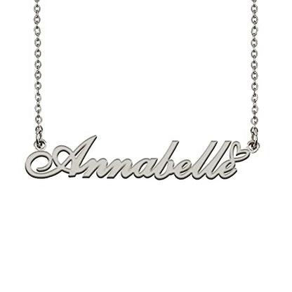 HUAN XUN Custom Name Necklace for Women Stainless Steel Customized Jewelry | 18k Gold Plated Nameplate Heart Pendant,Adjustable Delicate Chain,Personalized Gifts for Mother Day Christmas Birthday - color: Annabelle - Silver