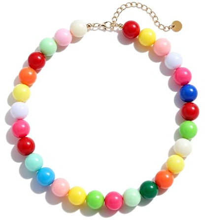 Chunky Beaded Necklace for Women 16mm Round Bead Resin Modern Statement Necklace Jewelry Accessories - color: colorful 01