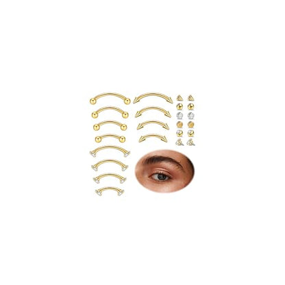 NICEIGHT 12Pcs 16G 18G Surgical Steel Eyebrow Piercing Jewelry for Women Men Small Curved Barbell Rings Vertical Labret Lip Jewelry Ear Rook Helix Daith Ring 6-12MM with 12Pcs Replacement Balls - color: Gold, size: 18G