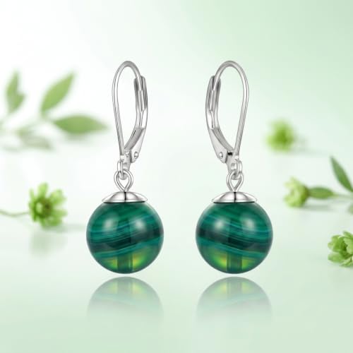 Pearl Leverback Earrings for Women Dangle Round Gemstone Earrings Birthstone Jewelry Gift Anniversary for Her - color: 24 Green agate