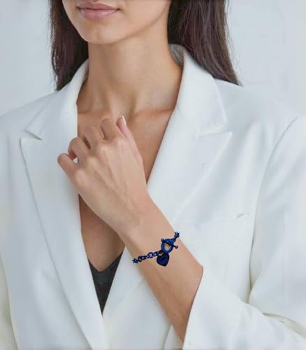 Heart Charm Bracelet Plated 18K Gold/Silver/Rose Gold Bible Scripture Heart Bracelet for Women Jewelry Gift Zircon Her Link Chain OT Clasp Stainless Steel Birthday - color: Blue, size: 7.1 inch
