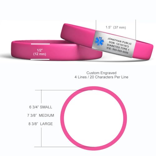 Engraved Medical Alert Bracelet - Small Hot Pink - color: Hot Pink, size: 6 3/4" (small)