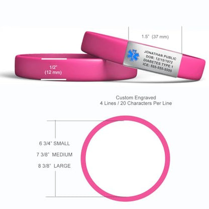 Engraved Medical Alert Bracelet - Small Hot Pink - color: Hot Pink, size: 6 3/4" (small)