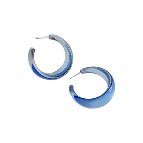 Colorful C shape Hoop Earrings for Women Resin Acrylic Y2k Multicolor Chunky Big Lightweight Jewelry - color: Blue