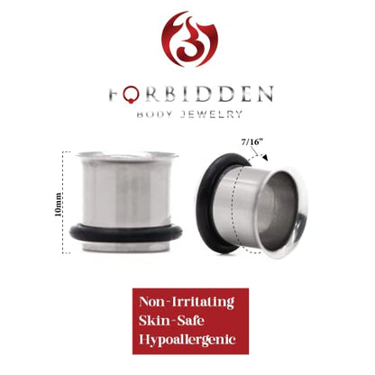 Forbidden Body Jewelry 12G-1 Inch Surgical Steel Single Flared Tunnel Plugs Plus O-Ring, Choose Pcs/Gauge - style: 2pcs: 11mm (7/16")