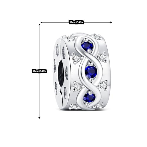 KEQ Clip Spacer Charm for Bracelet 925 Silver Pave Cubic Zirconia Clip Lock Stopper Bead Spacer For Women Bracelets Stopper Birthday Gifts European Openable Beads 2pcs - color: Infinite Blue Zircon