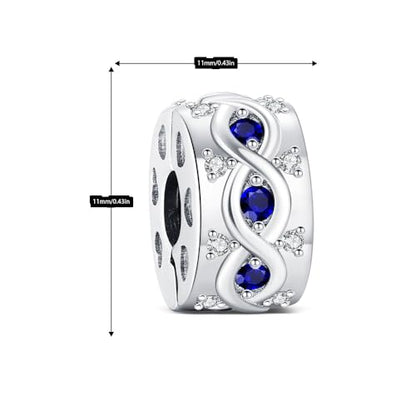 KEQ Clip Spacer Charm for Bracelet 925 Silver Pave Cubic Zirconia Clip Lock Stopper Bead Spacer For Women Bracelets Stopper Birthday Gifts European Openable Beads 2pcs - color: Infinite Blue Zircon
