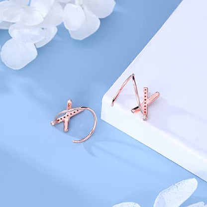 Reffeer Solid 925 Sterling Silver Letter X Wrap Cuff Earrings CZ Crawler Earrings For Women Teen