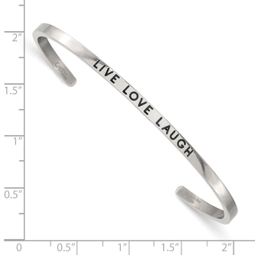 Chisel Live Love Laugh Crystal Cuff Bangle in Stainless Steel