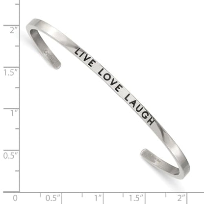 Chisel Live Love Laugh Crystal Cuff Bangle in Stainless Steel