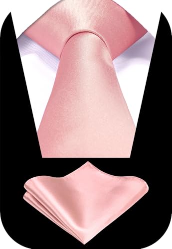 TIE G Solid Satin Woven dyed Color Formal Black Necktie and Pocket Square Sets in Gift Box - color: Dusty Rosepink